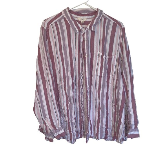 Terra & Sky Pink White Stripe Button Down 3X Collared Long Sleeve - Picture 1 of 6